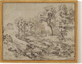 InSimSea Framed Canvas Wall Art, Neutral Sketch Landscape Painting, Rustic by InSimSeaArt