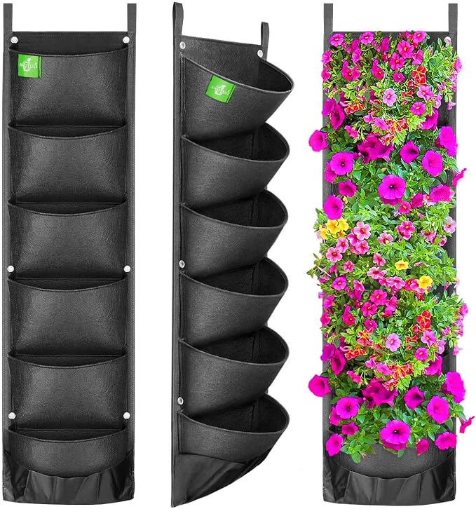 6 Pockets Hanging Planters for Outdoor Plants, One Pack Wall Planter Vertical by ANGTUO