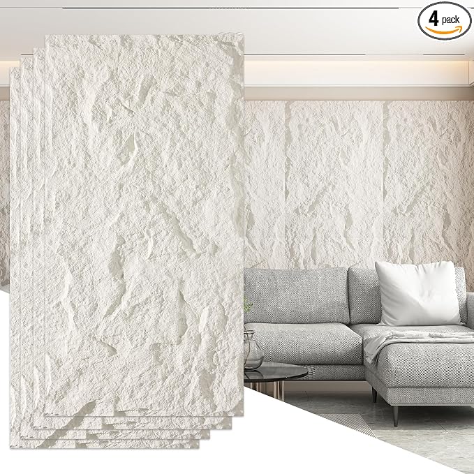 OUZUGIE 4 PCS Faux Stone Wall Panel 47.2’’ x 23.6’’ Interior Exterior Wall by OUZUGIE