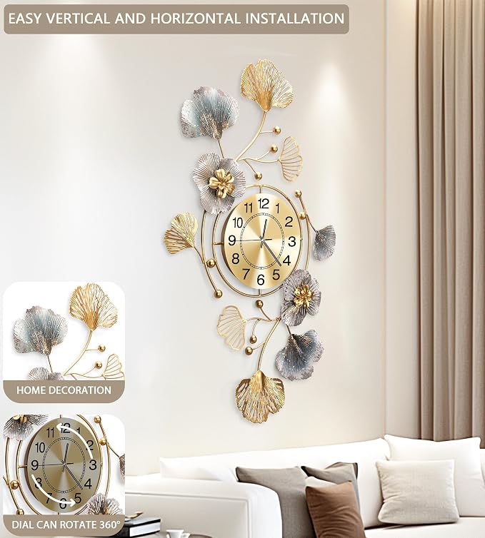 Clocks for Living Room, Large Wall Clock, 3D Silent Wall Clock, Retro Metal - Image 4