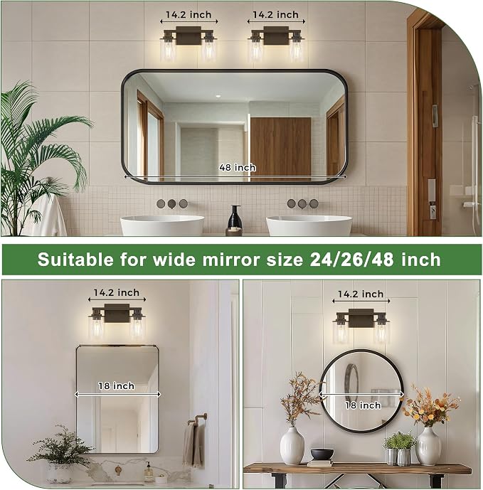 DORESshop 2-Light Black Bathroom Light Fixtures Over Mirror - Image 2
