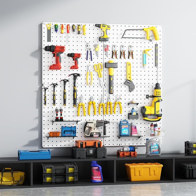 Peg Board, Total 32” x 32”, 4 Pack White Peg Board Panels, 50lbs Load Capacity - Image 6