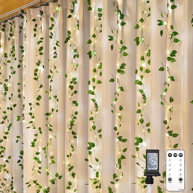 suddus 200 LED Vine with Light Plug in, 6.5ft x 6.5ft Pothos Fairy Curtain by SUDDUS