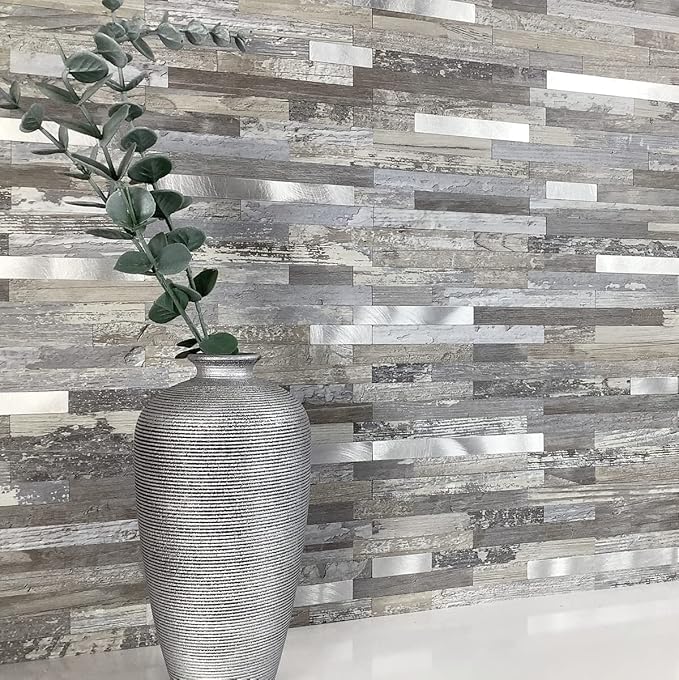 AULIGET 2-Sheet Peel and Stick Backsplash Wall Tiles, Distressed Wood Look PVC - Image 2