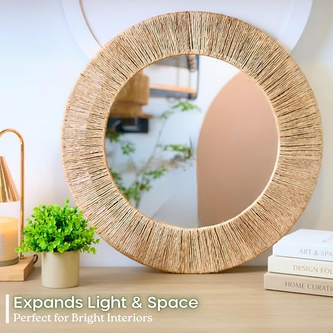 Chi An Home 24 Inch Natural Jute Mirror, Wall Mounted Round Mirror - Image 7