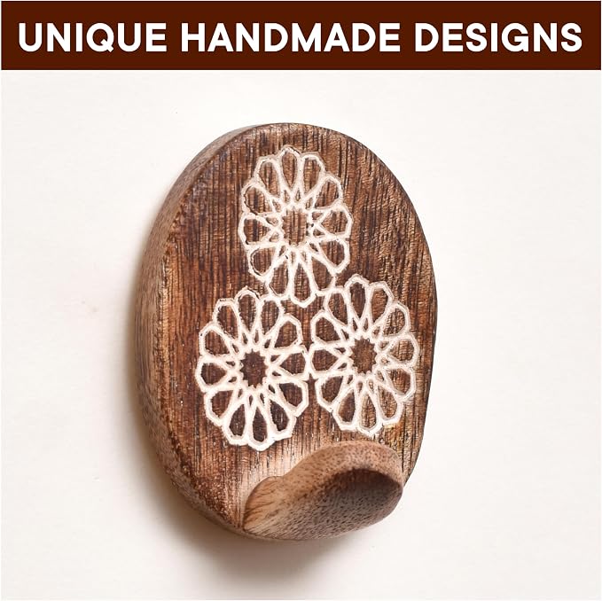 Indian Shelf 6 Lb- 3 Pieces Decorative Wood Adhesive Wall Hooks–Boho Peel and - Image 6
