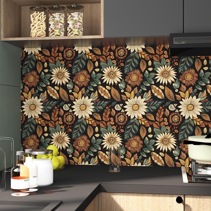 Vintage Boho Wallpaper Peel and Stick, Retro Flower Botanical Wall Paper Self - Image 5