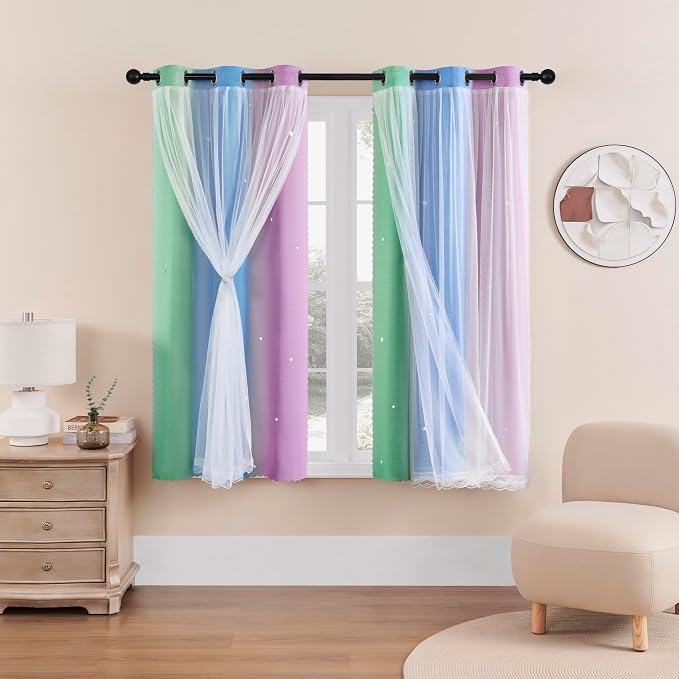 XiDi Curtains for Bedroom Decor, Rainbow Green PurpleBlue34/54/1 by Addsomecolortolife