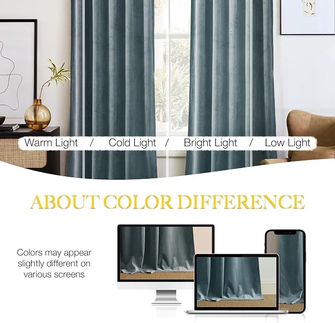 NICETOWN Stone Blue Velvet Curtains & Drapes 108 inches Long - Image 3