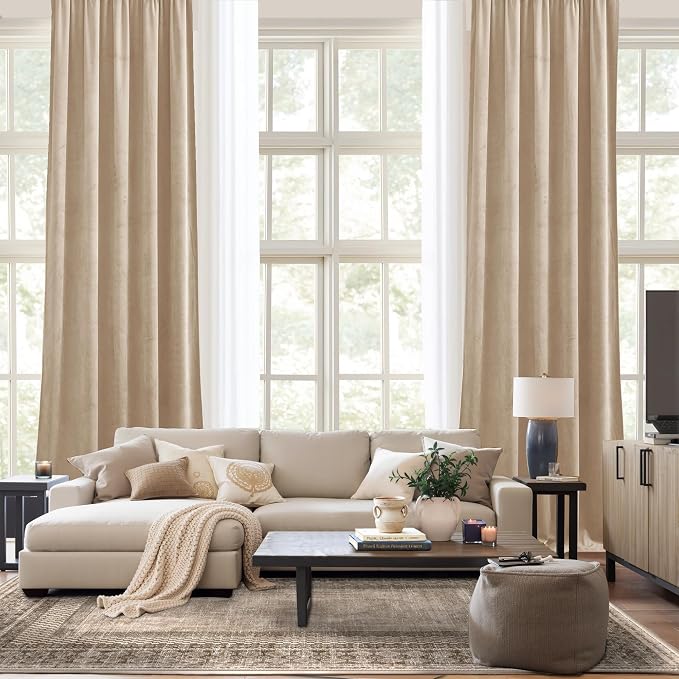 NICETOWN Beige Velvet Curtains 144" Length - Image 9