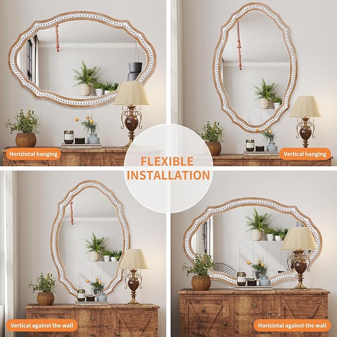 24x35 Inch Wooden Oval Mirror for Bathroom Over Sink, Rustic Farmhouse - Image 7