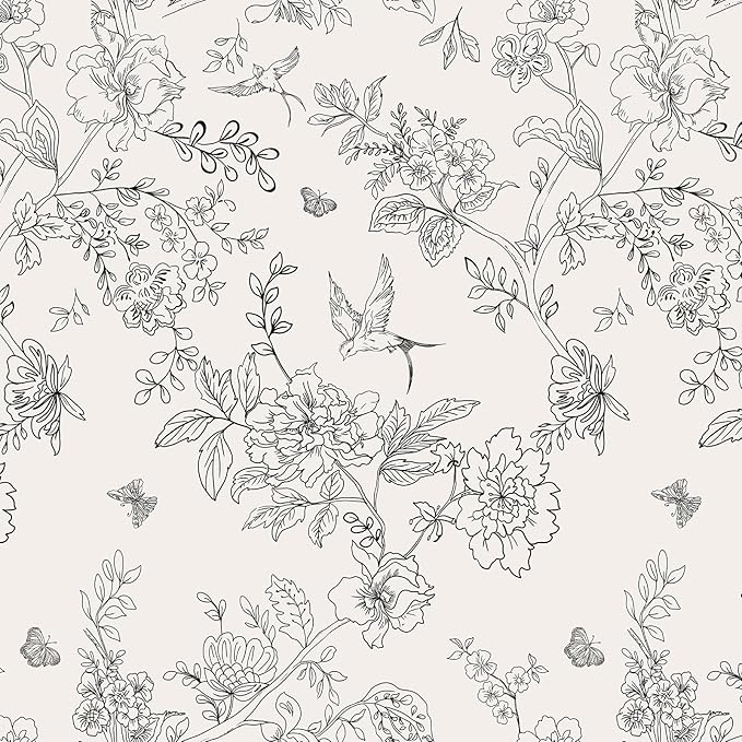Froluya Black and Cream White Floral Wallpaper Peel and Stick Wallpaper by Froluya