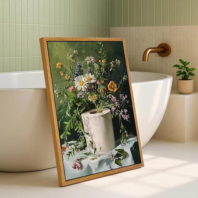 AtterrirArt Framed Funny Bathroom Wall Art, 16 * 24 Inches, Toilet Paper Floral - Image 6