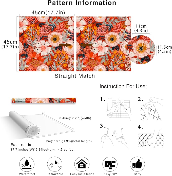 HAOKHOME Boho Peel and Stick Wallpaper Floral Wall Paper Removable - Image 7