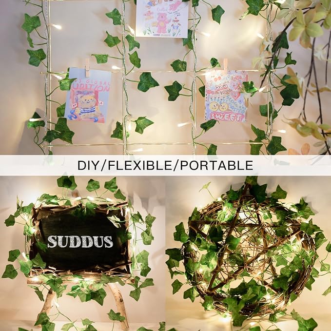 suddus Vine with Fairy Lights Plug in, 33ft 100 LED Ivy String Lights - Image 3