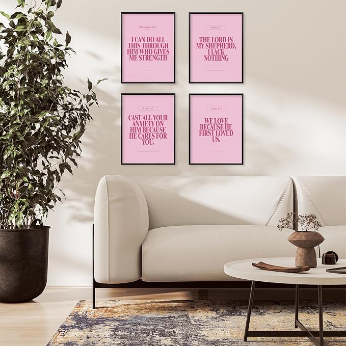 Locomiss Pink Christian Wall Art Decor Posters, Modern Bible Verse Prints - Image 3
