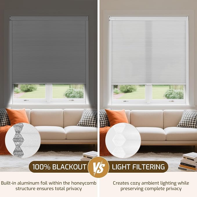 Grandekor No Drill Cordless Cellular Shades, Honeycomb Blinds - Image 7