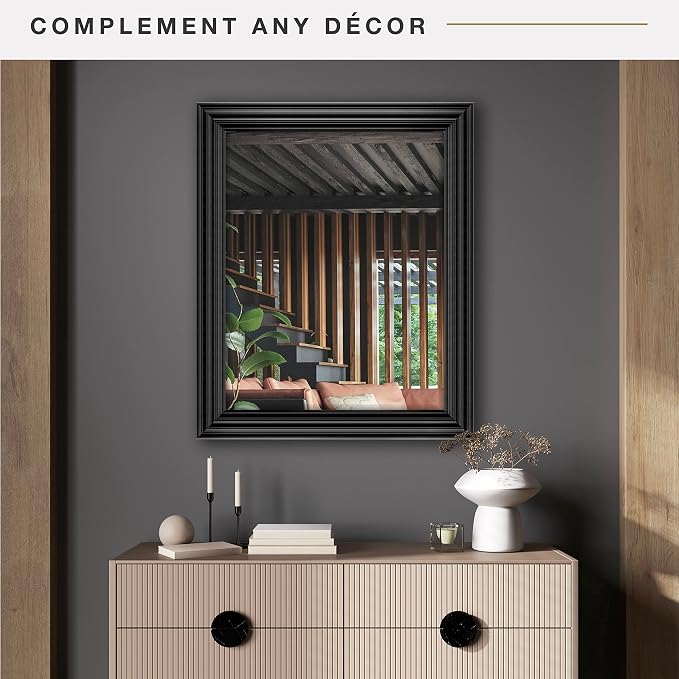 MCS 28x34 Large Wall Mirror, Brushed Black Frame & Beveled Detail Mirror - Image 2