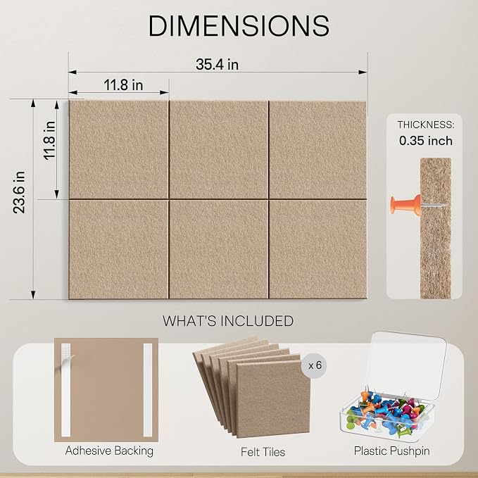 MaxGear Large Cork Board for Wall 36" x 24", Tan Bulletin Board, 6 Pack Felt - Image 4