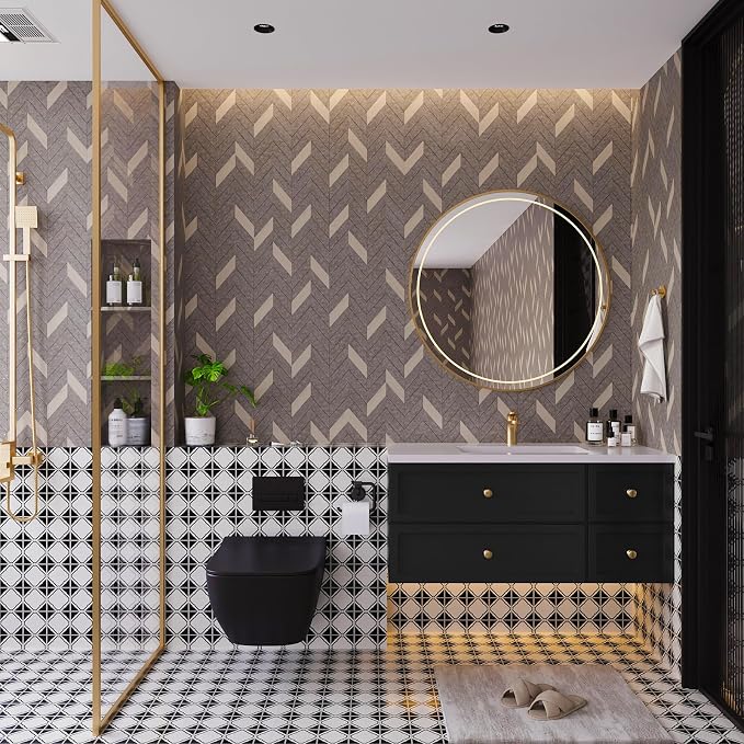 Herringbone Peel and Stick Wallpaper Geometric Wallpaper Boho Contact Paper by BOMENG