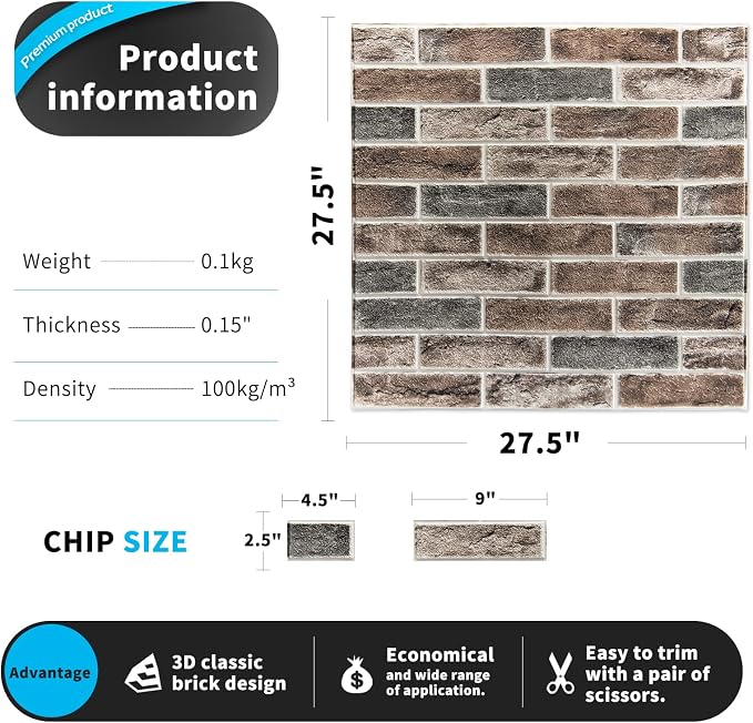 Art3d 20-Pack105 Sq.Ft Faux Brick 3D Wall Panels Peel and Stick in Gray Brown - Image 6