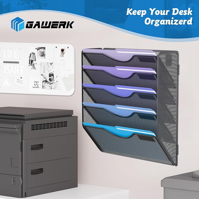 Gawerk 5 Tier Hanging Wall File Organizer, Mesh Mail Paper Orgnization Hanging - Image 7
