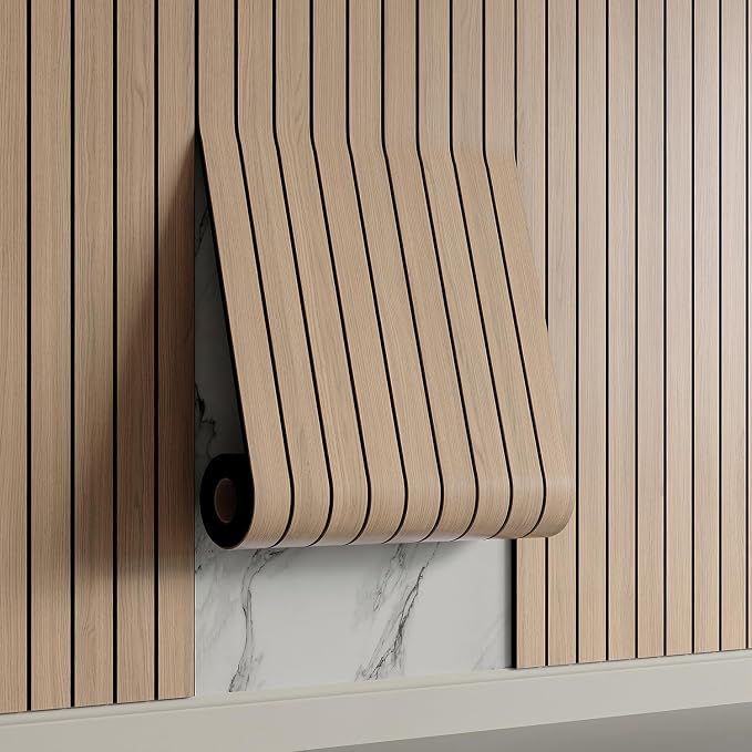 Yutianli PVC Slat Wall Panel Peel and Stick 236"x 15.7" Faux Wood Slat Panel by Yutianli