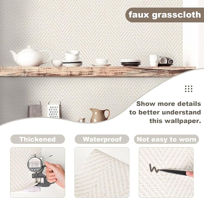 Rugreat Striped Grasscloth Wallpaper Peel and Stick 78.8inL 17.3inW Textured - Image 3