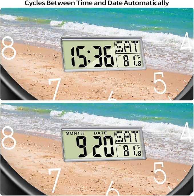 14" Silent Non-Ticking Modern Coastal Beach Wall Clock, Battery Operated Analog - Image 3