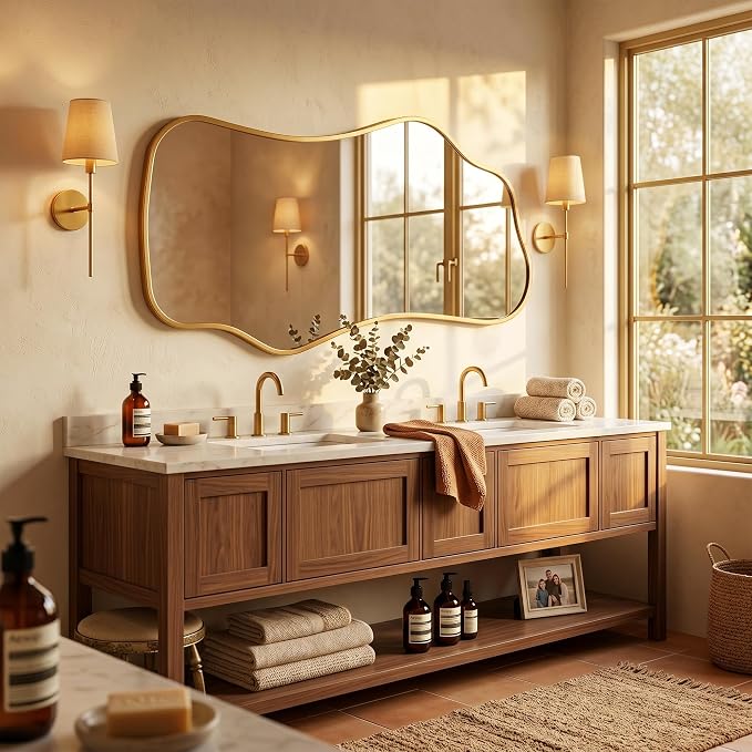 Bathroom Mirrors for Over Sink-Horizontal or Vertical Hanging 47.2"x21.6" Gold by Dorlicecass