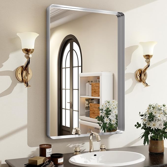 Easly Silver Bathroom Mirror for Wall, 36x24 Inch Rectangular Aluminum Alloy by EASLY