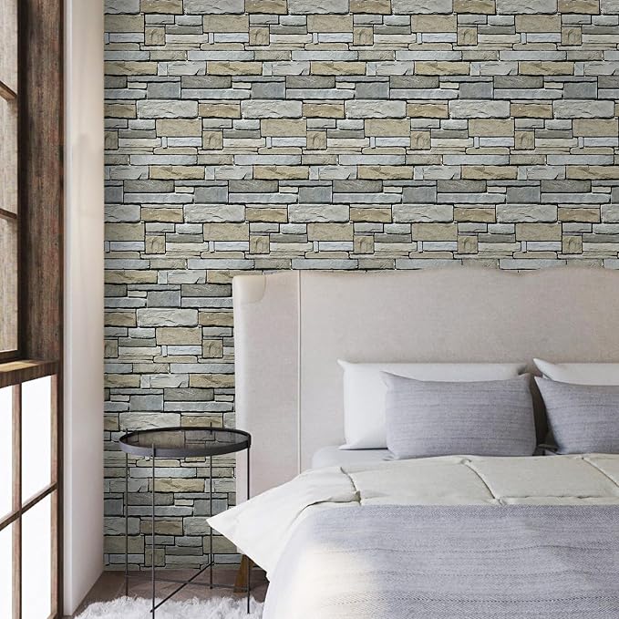 3D Peel and Stick Faux Stone Wall Panels 11.8" x 11.8" 10-Pack, Stone-Look Wall - Image 8