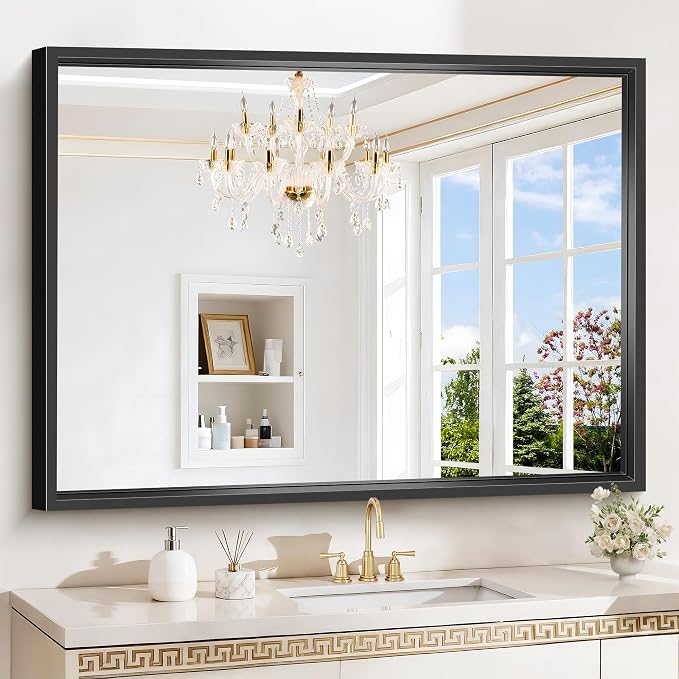 Black Rectangle Mirror, 48 x 36 Inch Large Bathroom Mirrors by WelcometoCIVENO