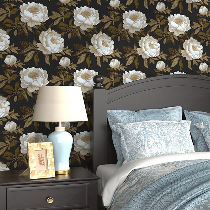 Laatse Peony Floral Wallpaper Peel and Stick Gold Leaf Contact Paper Modern - Image 5