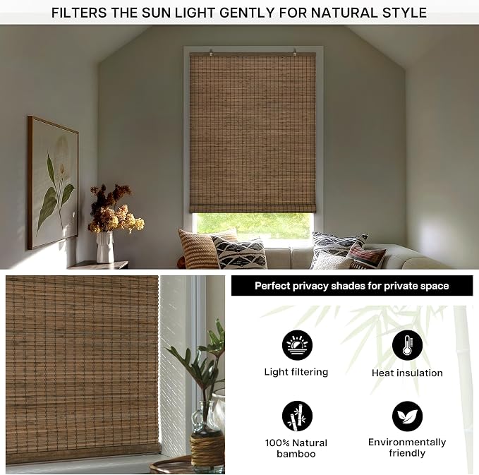 LazBlinds Cordless Bamboo Blinds, Bamboo Roll Up Shades - Image 3