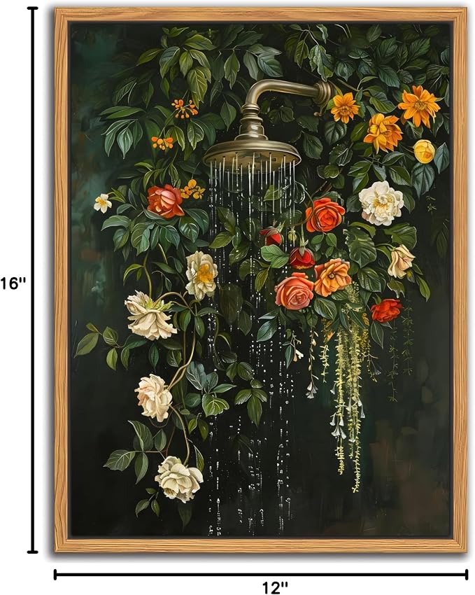 Floating Framed Floral Shower Wall Art, Vintage Botanical Flower Canvas Print - Image 10