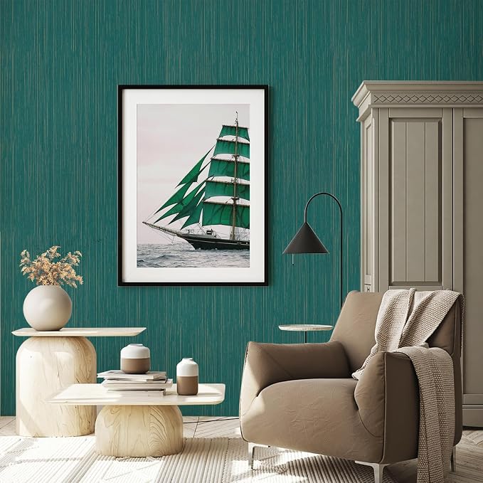 Teal Grasscloth Peel and Stick Wallpaper Texture Contact Paper A Set of 15.7" X - Image 5