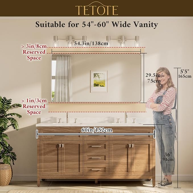 TETOTE 55 x 30 Inch Bathroom Mirror, Matte Black Modern Metal Frame Rectangle - Image 8