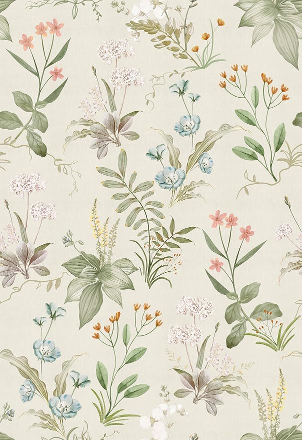 Simon&Siff Vintage Wallpaper Peel and Stick Beige Floral Contact Paper by SimonSiff