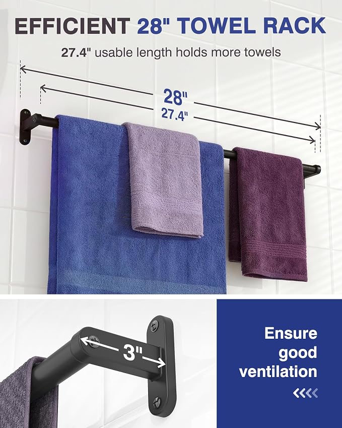 Powools Matte Black Towel Rack for Bathroom - Image 2