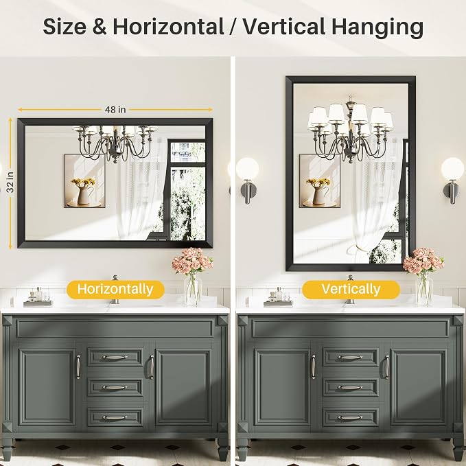 Briivue 48x32 Inch Black Bathroom Mirror - Image 5