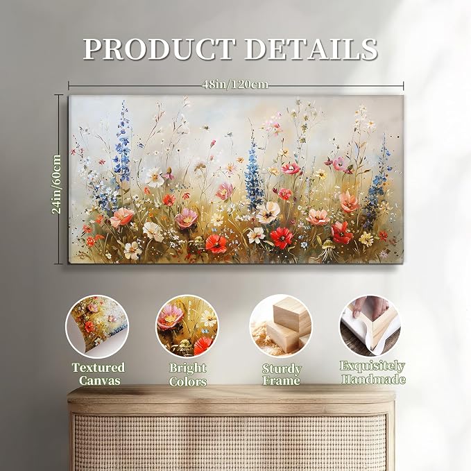 SERIMINO Spring Wildflower Wall Art, Nature Botanical Floral Large Artwork - Image 6