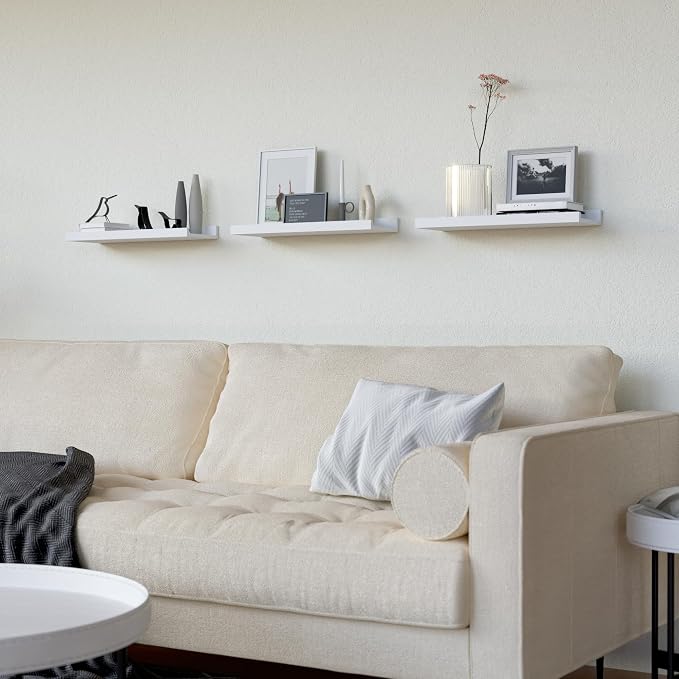 RICHER HOUSE 3 Set White Floating Shelves, 16 inches Wall Mounted White Shelves - Image 6
