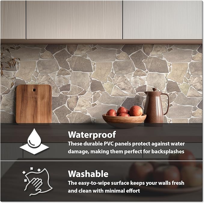 CONCORD WALLCOVERINGS ™ Retro-Art 3D Wall Panels, Wild Stone in Brown Beige Grey - Image 4