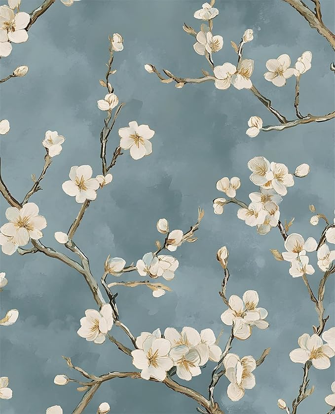 Vintage Floral Wallpaper Peel and Stick Blue White Flowers Contact Paper Vinyl by Laatse