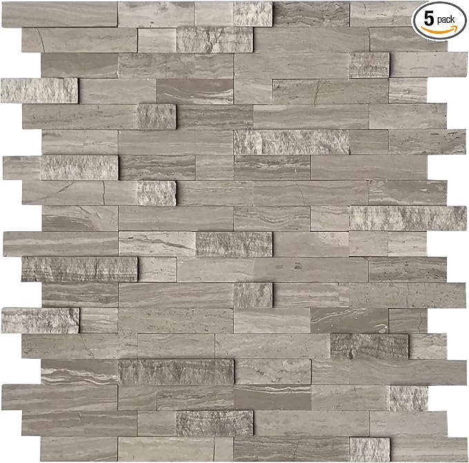 SUNWINGS 5-Sheet Peel and Stick Mosaic Natural 3D Stone Self Adhesive Marble by Sunwings