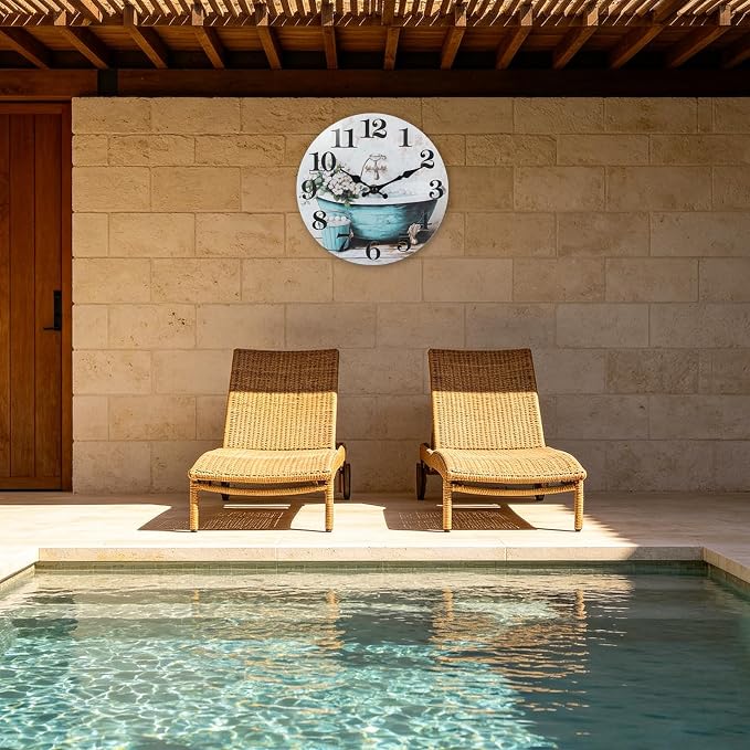 Silent Wall Clocks for Bathroom, Rustic Style Waterproof Glass Wall Clock for - Image 5