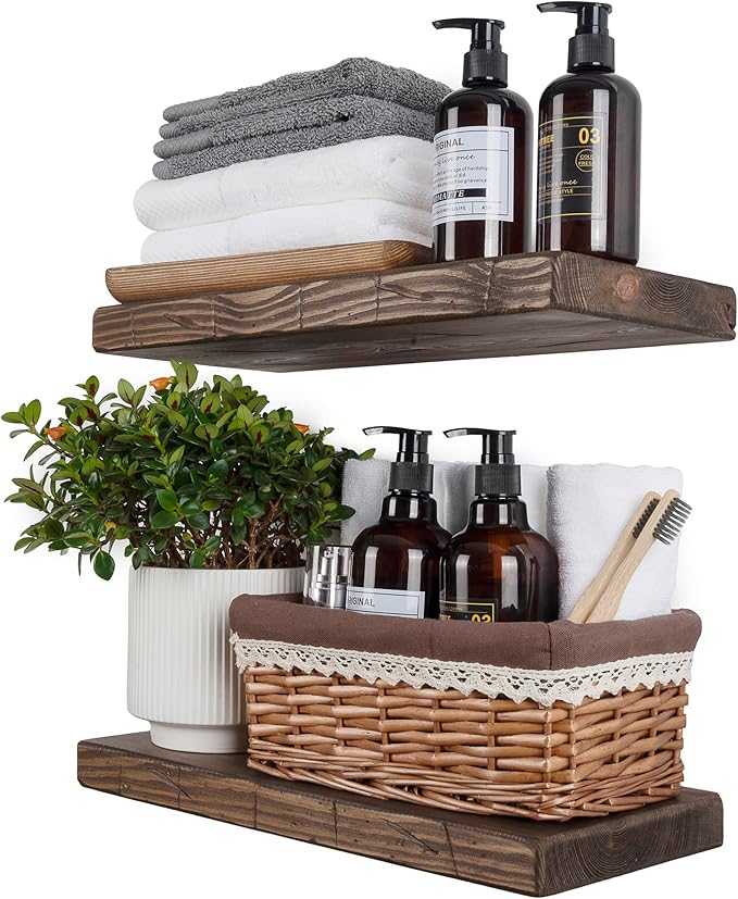 BGMG Wood Floating Shelves for wall 18 inch, Distressed Rustic Wooden Wall by BGMG