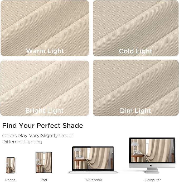 CUCRAF Light Beige Blackout Curtains 63 inch Length 2 Panels Set, Rod Pocket - Image 4