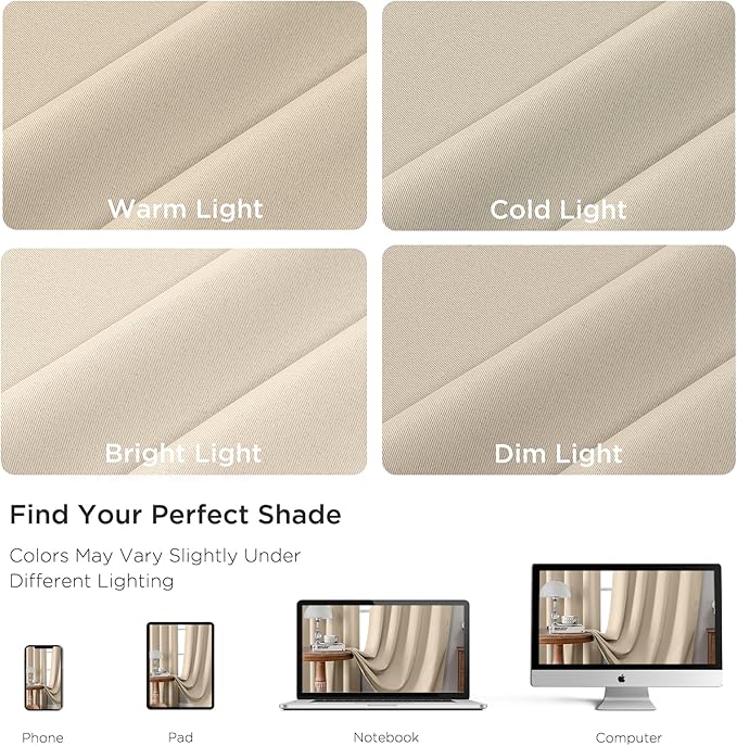 CUCRAF Light Beige Blackout Curtains 90 inch Length 2 Panels Set, Rod Pocket - Image 4